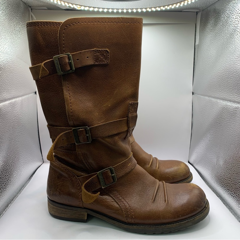 Kickers Women's Leather Brown Ankle Boots Zip-Up with Buckles Size 40 EU US 9.5 - Picture 2 of 11